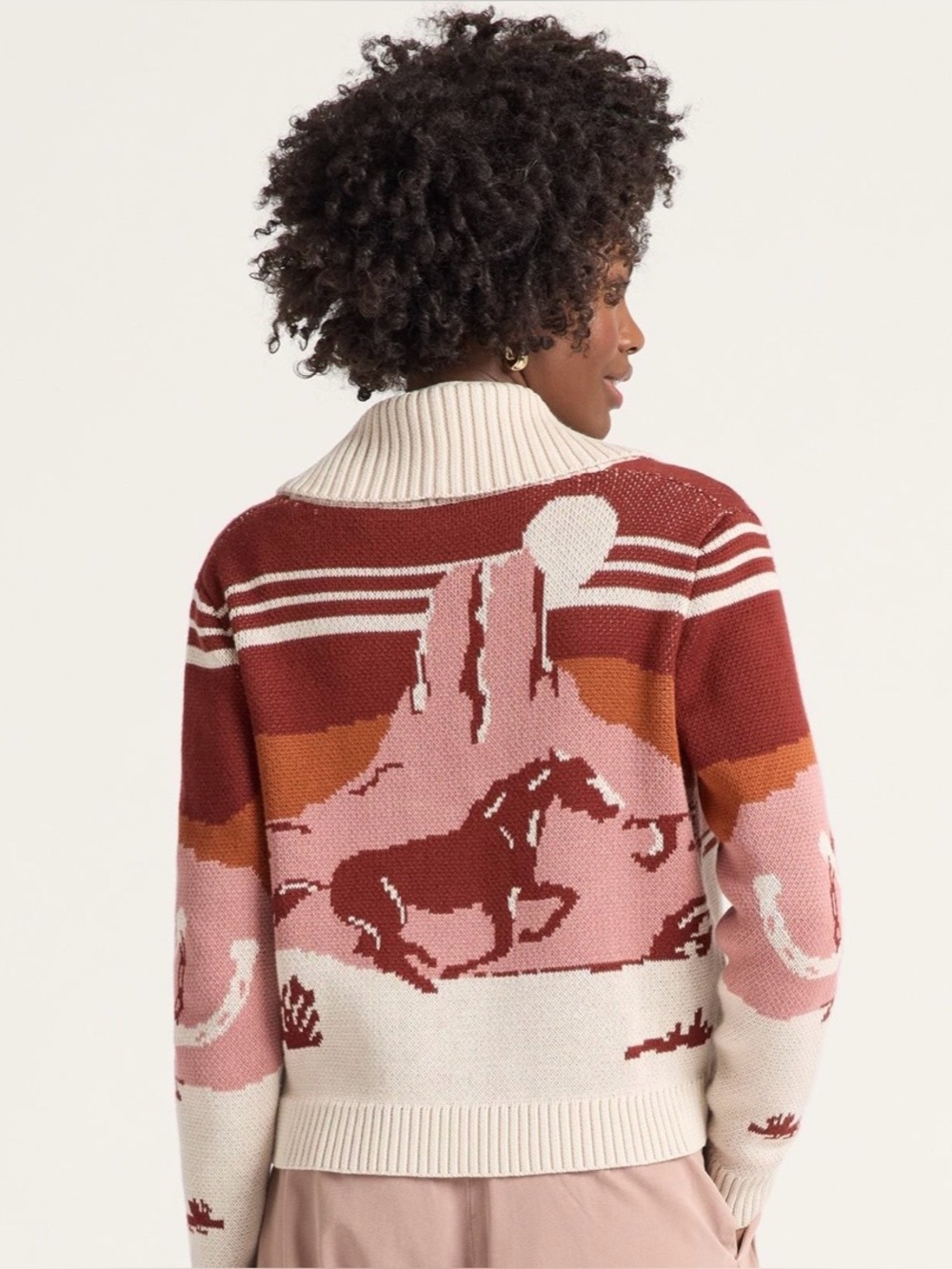 NEW NWT Pendleton Womenโs Scenic Western Cotton Cardigan Horse Sweater Small S